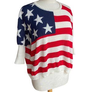 The Classic Sweater American Flag Knit Cropped Pullover Stars & Stripes Retro-S